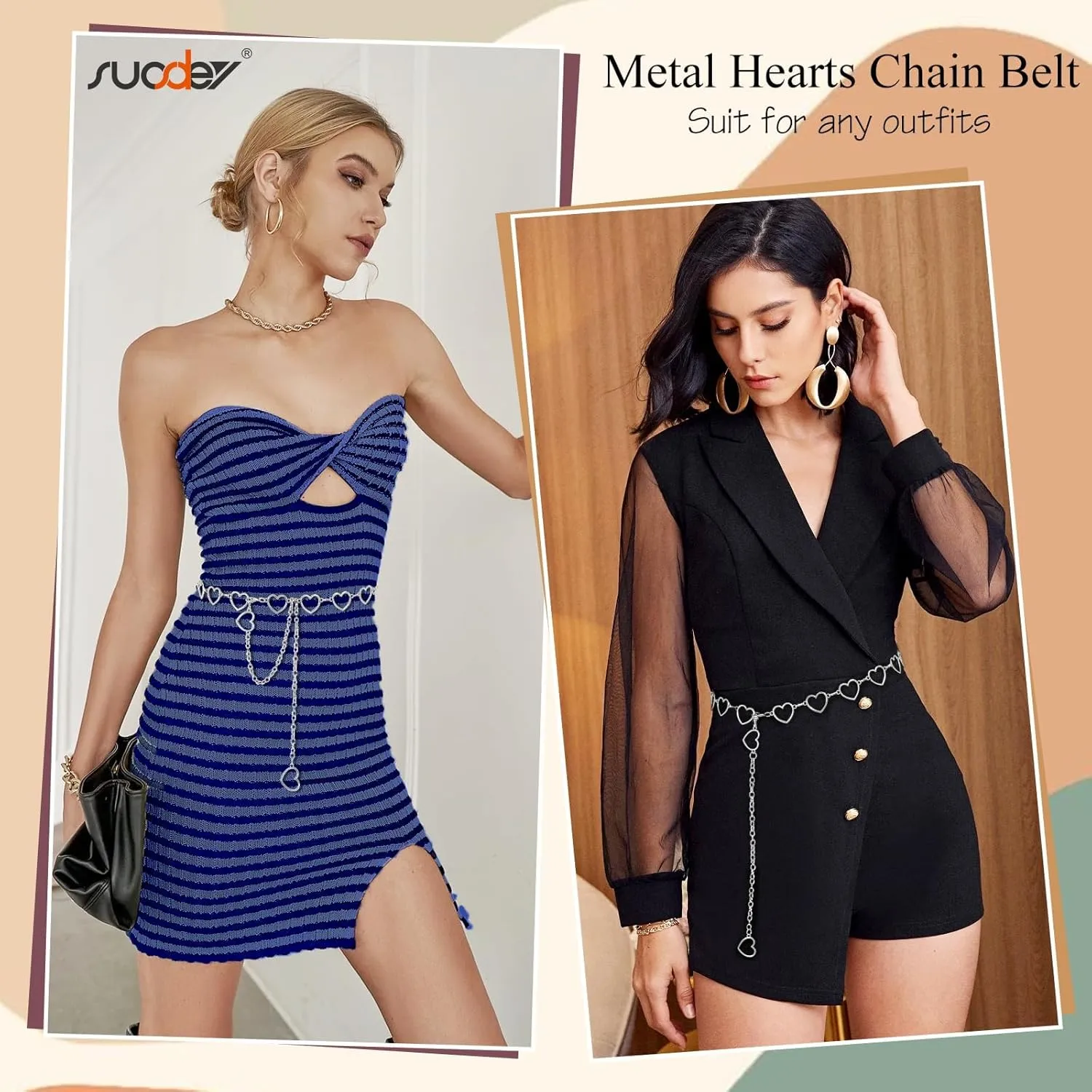 SUOSDEY Metal Chain Belt Women Belly Waist Chain Fashion Body Link Belts
