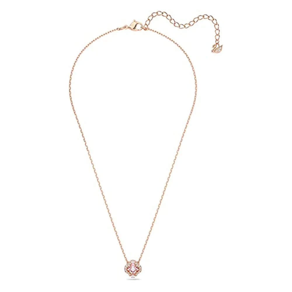 Swarovski Women's Pink and White Crystals Rose-Gold Tone Plated Chain Sparkling Dance Clover Pendant Necklace - 5514488