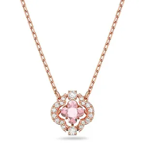 Swarovski Women's Pink and White Crystals Rose-Gold Tone Plated Chain Sparkling Dance Clover Pendant Necklace - 5514488