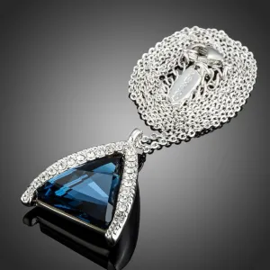 Triangle Cut Blue Austrian Crystals Stone Pendant Necklace