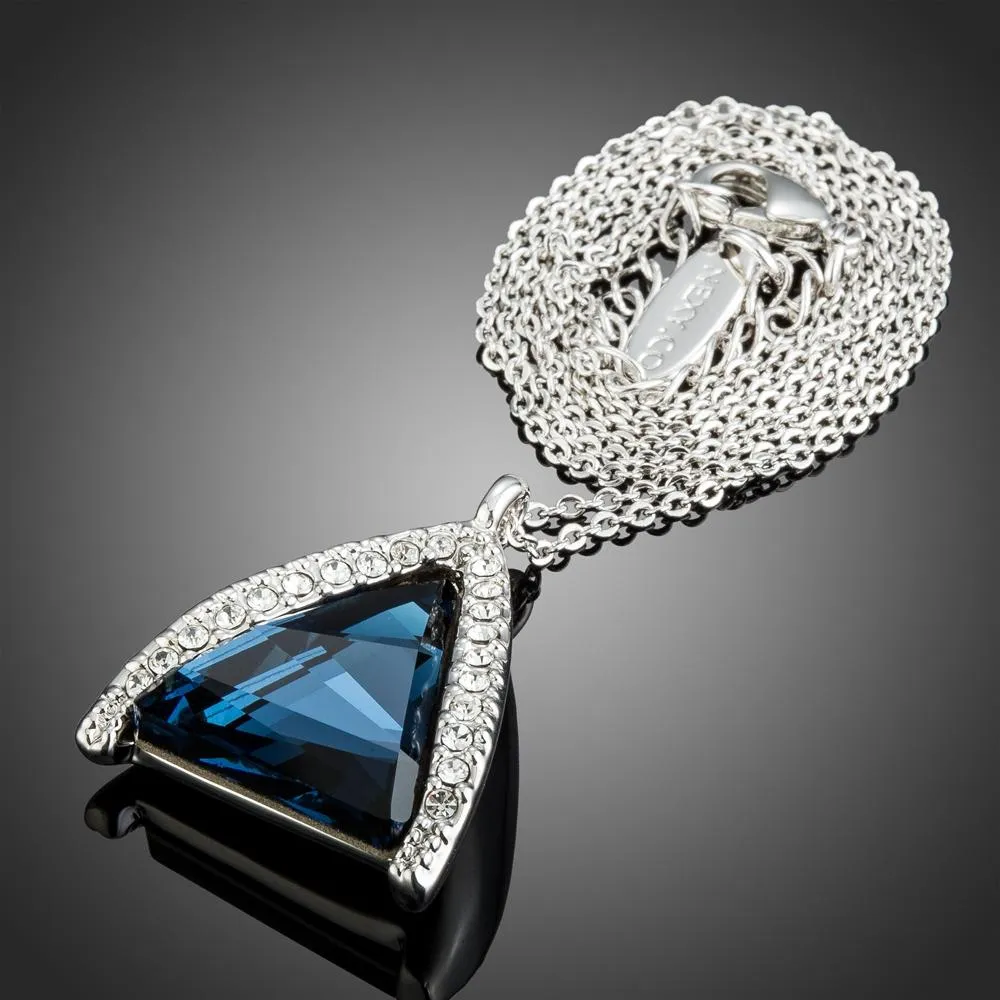 Triangle Cut Blue Austrian Crystals Stone Pendant Necklace