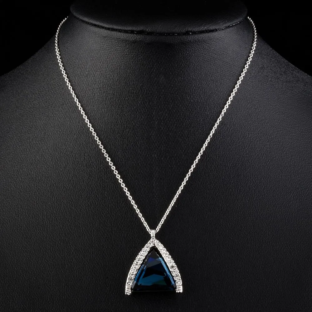 Triangle Cut Blue Austrian Crystals Stone Pendant Necklace