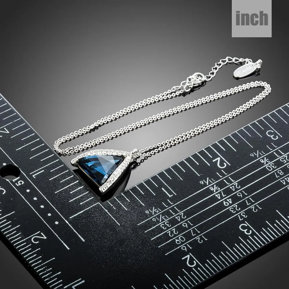 Triangle Cut Blue Austrian Crystals Stone Pendant Necklace