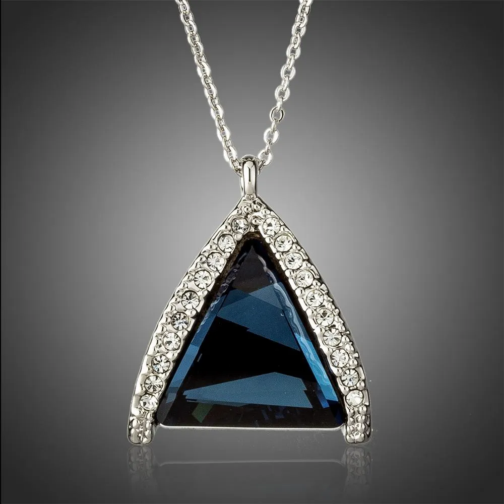 Triangle Cut Blue Austrian Crystals Stone Pendant Necklace