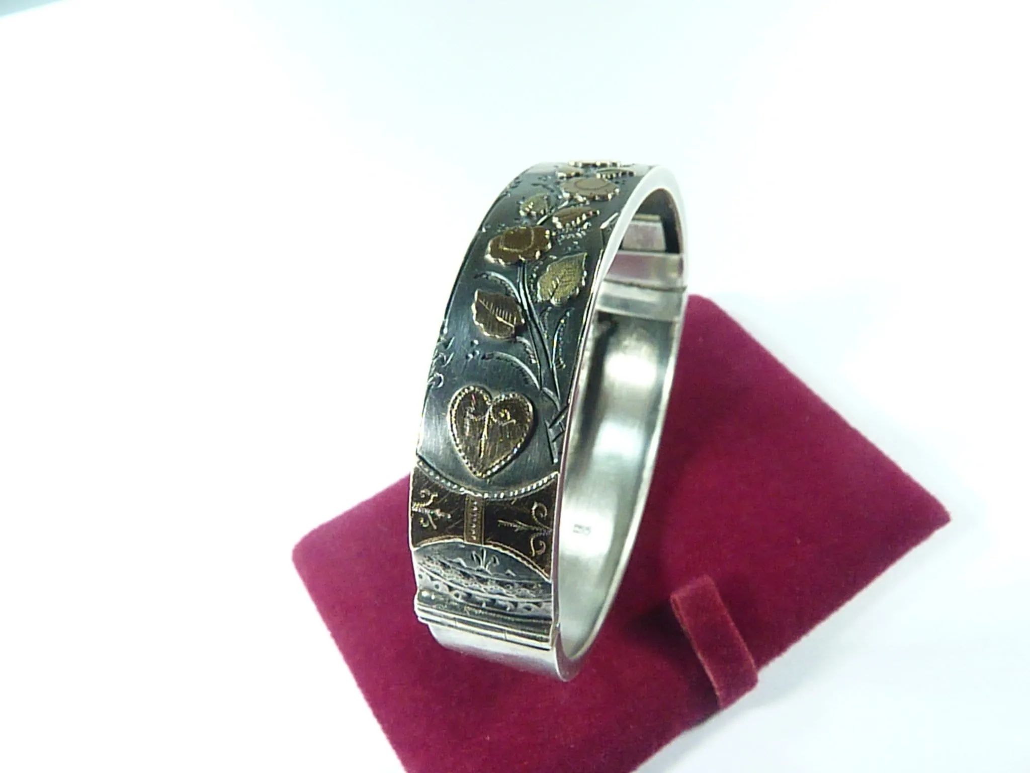 Victorian Aesthetic Movement Hallmarked Silver And Gold Bangle 1887