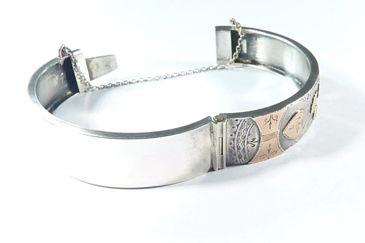 Victorian Aesthetic Movement Hallmarked Silver And Gold Bangle 1887