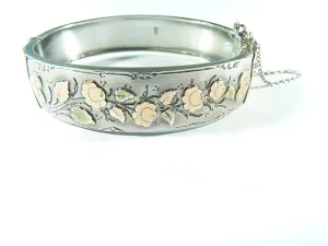 Victorian Aesthetic Movement Hallmarked Silver And Gold Bangle 1887