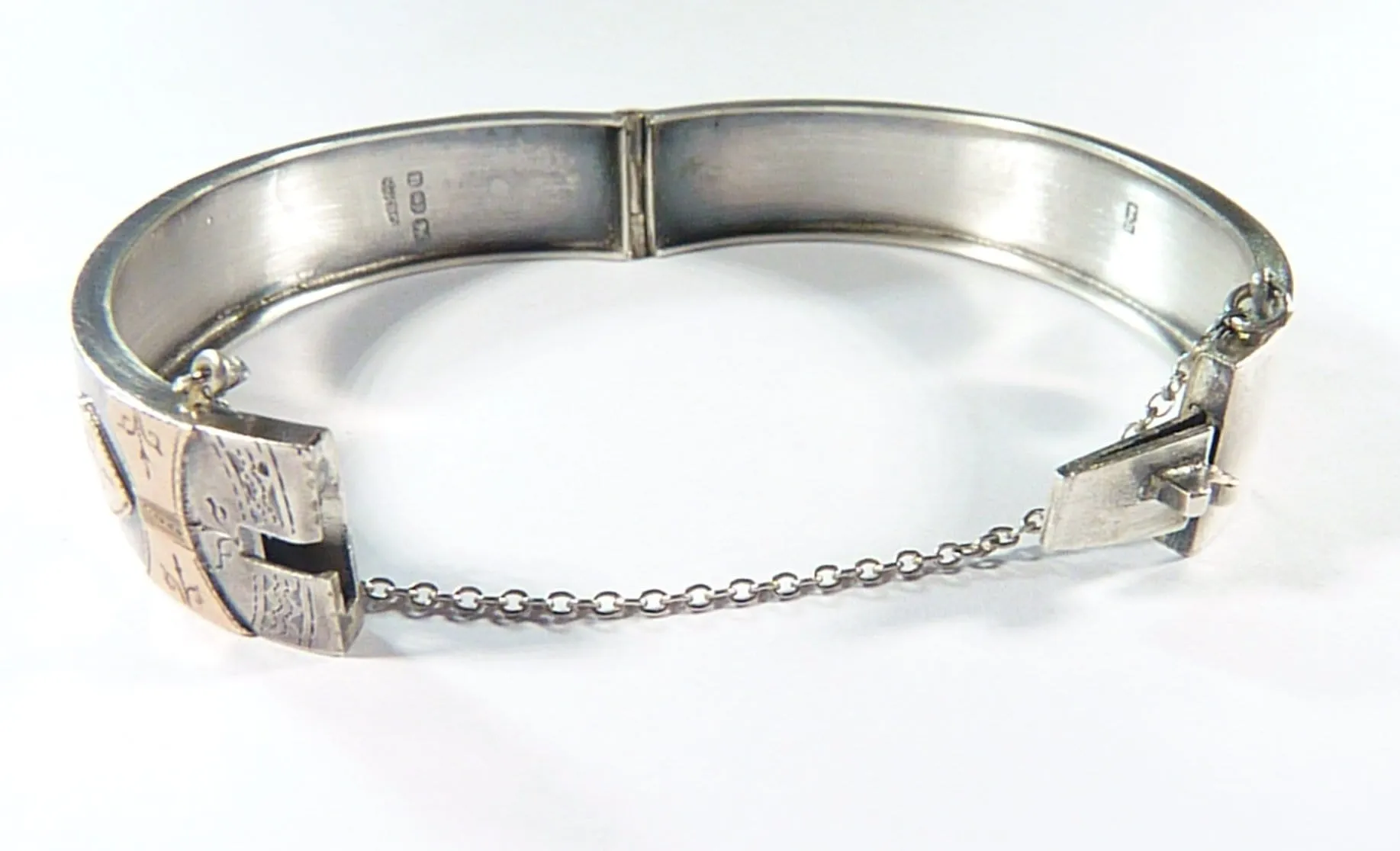 Victorian Aesthetic Movement Hallmarked Silver And Gold Bangle 1887