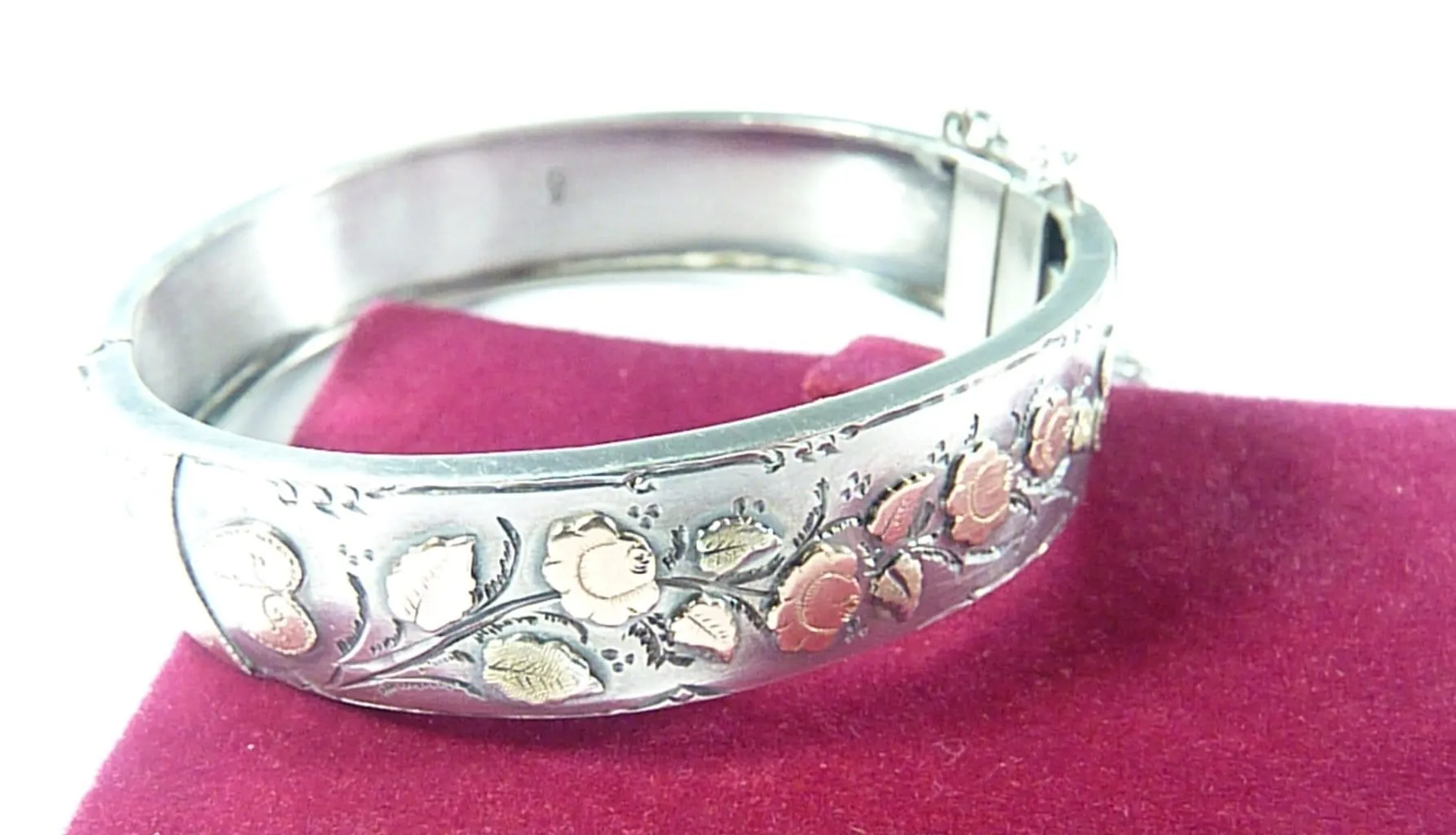 Victorian Aesthetic Movement Hallmarked Silver And Gold Bangle 1887