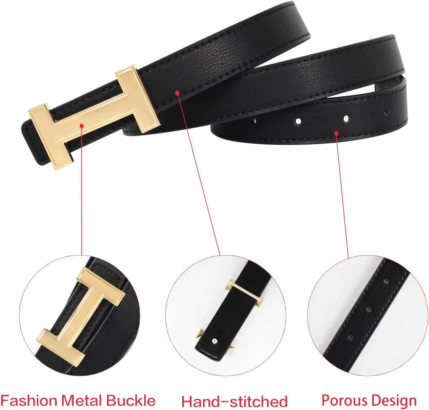 Women's Belts with Gold Buckle, Fashion Waist Band, Elegant Ladies' Belt, Gift for Women