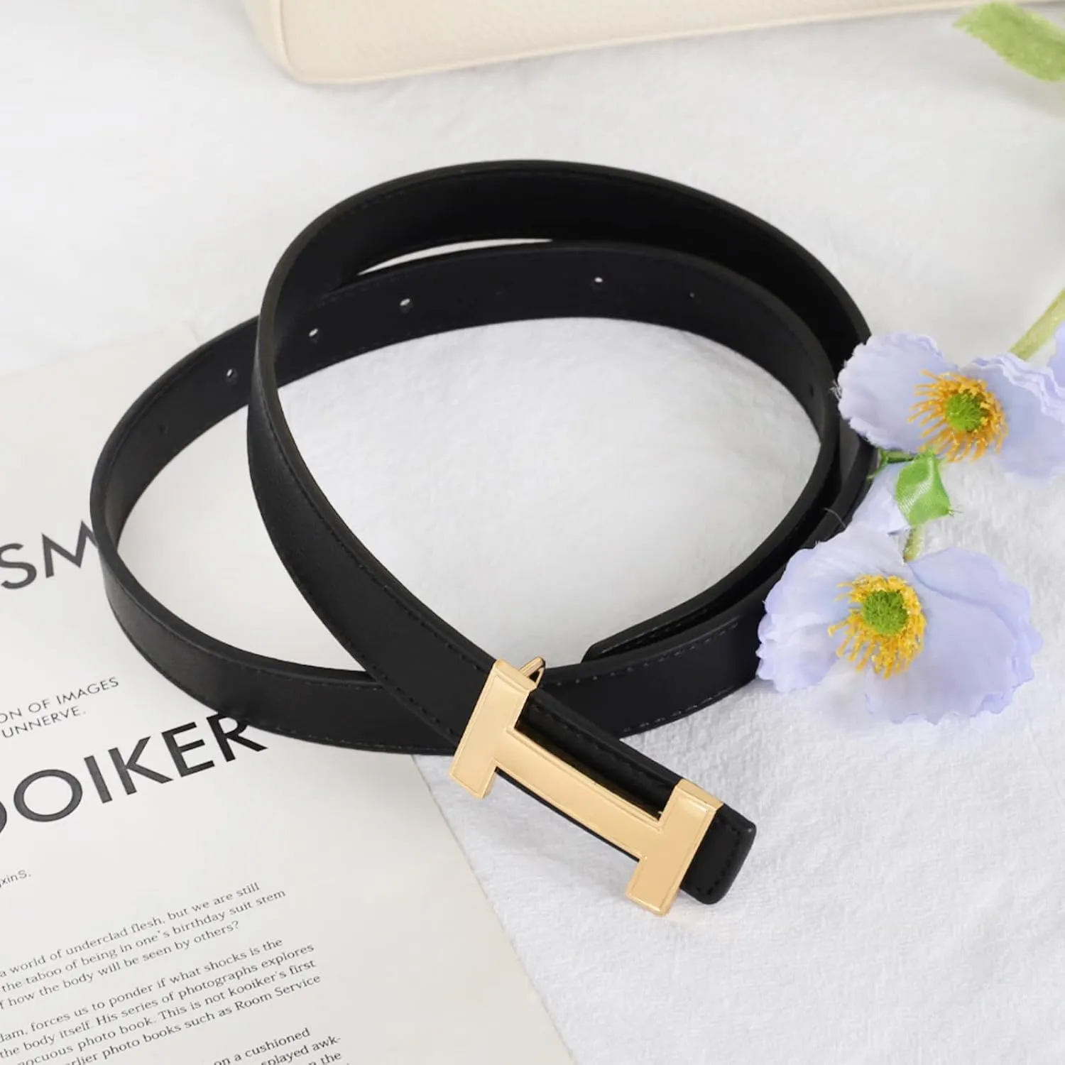 Women's Belts with Gold Buckle, Fashion Waist Band, Elegant Ladies' Belt, Gift for Women
