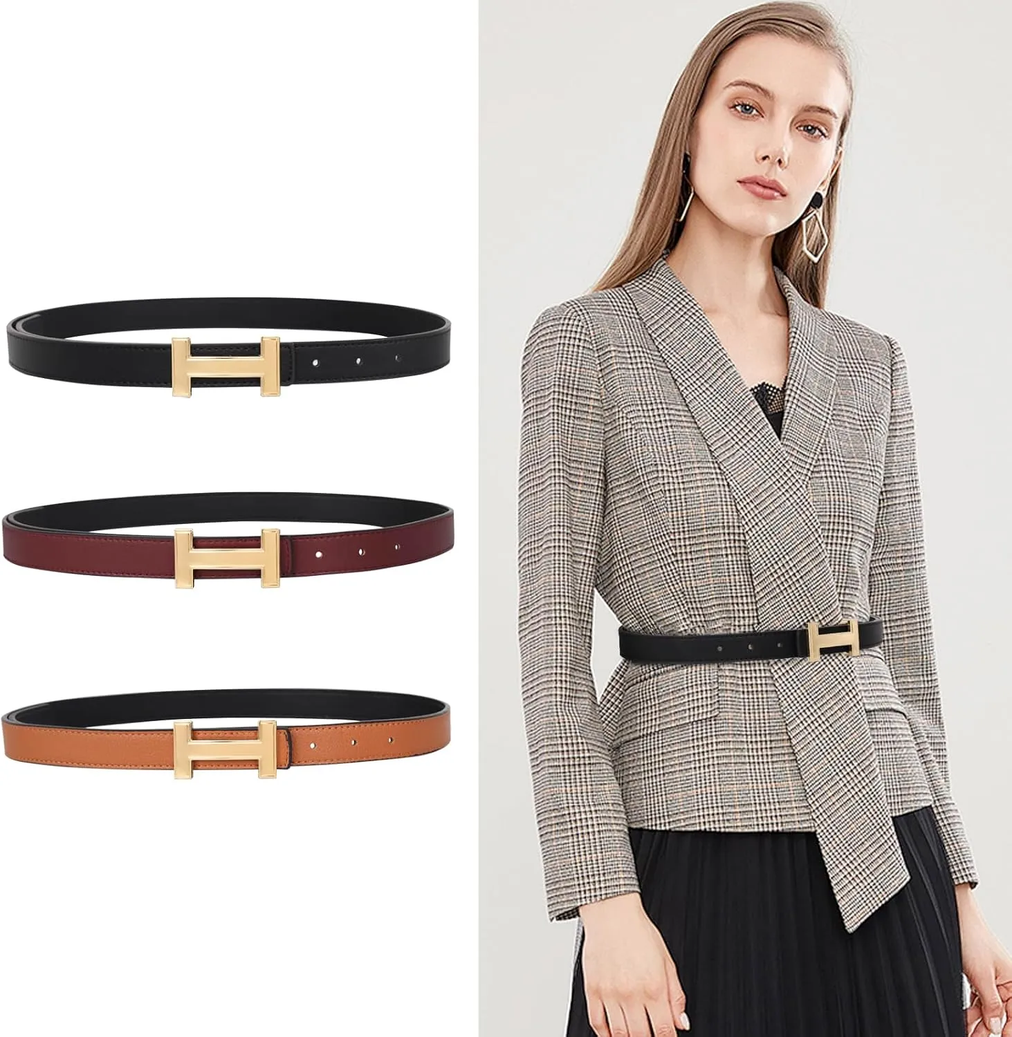 Women's Belts with Gold Buckle, Fashion Waist Band, Elegant Ladies' Belt, Gift for Women