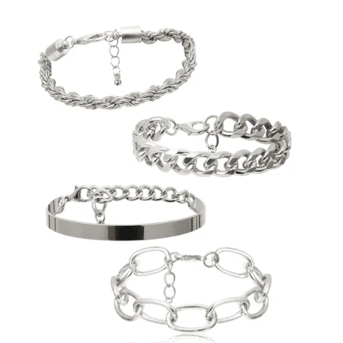 Womens Silver Boho Thick Charm Bracelets 4Pc Set Bangles