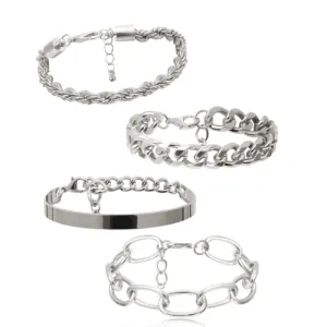 Womens Silver Boho Thick Charm Bracelets 4Pc Set Bangles