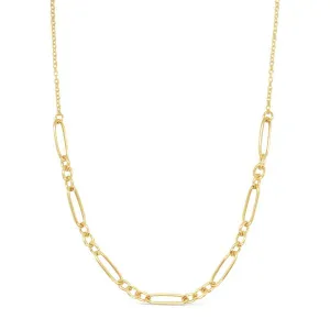 Yellow Gold Plated Figaro And Cable Chain Necklace