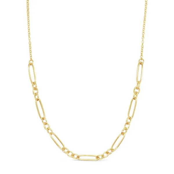 Yellow Gold Plated Figaro And Cable Chain Necklace